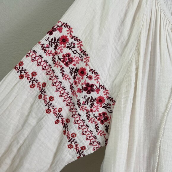 Old Navy Womens XL Embroidered Peasant Blouse Gauzy Cotton Boho Floral Shirt - Picture 9 of 11